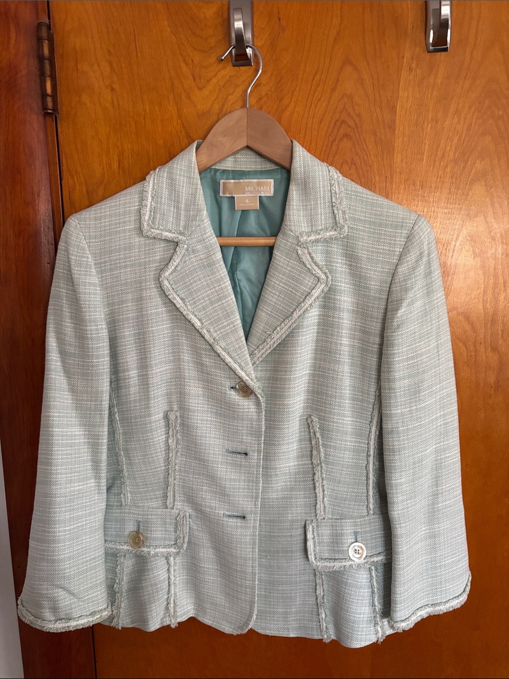 Michael Kors Mint Green Tweed Blazer Jacket